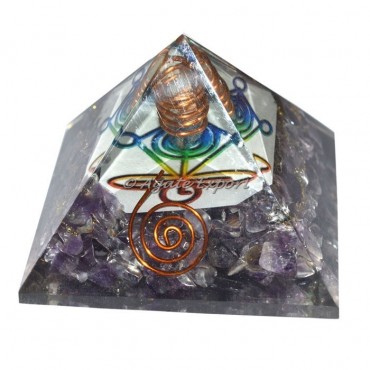 Amethyst Orgone Pyramid With Flower Of Life