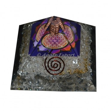 Crystal Quartz With Flower Of Life Orgone Pyramid
