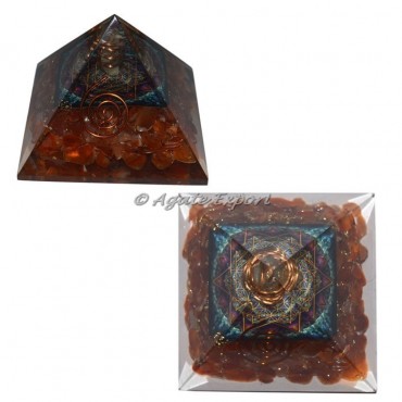 Carnelian With Printed Chakra Symbol Orgone Pyramid