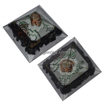 Black Tourmaline With Reiki Symbol Orgonite Pyramid