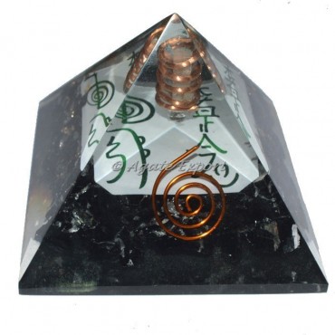 Black Tourmaline With Reiki Symbol Orgone Pyramid