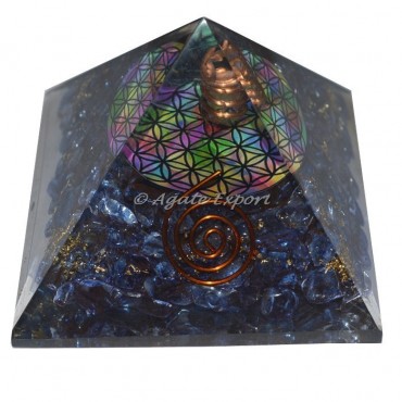 Crystal Quartz With Flower Of Life Orgonite Pyramid