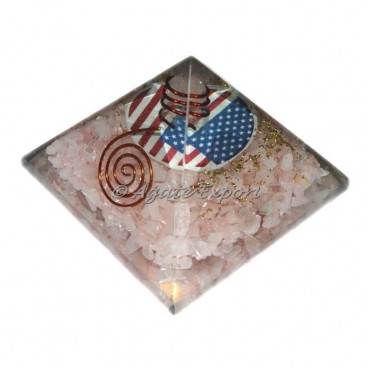 Rose Quartz Orgonite Pyramids with USA flag