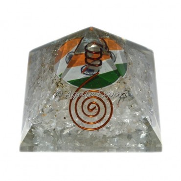 Crystal Quartz Orgonite pyramids with India flag