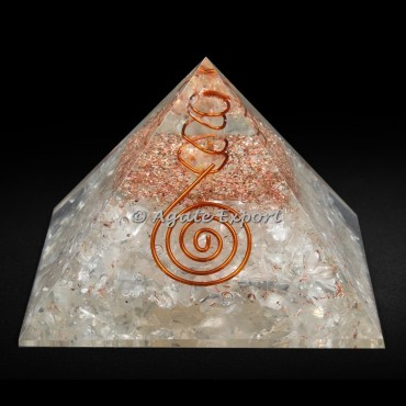 Crystal Quartz Orgonite Pyramid With Sanskrit Symbol