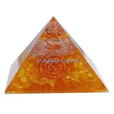 Citrine Healing Orgonite Pyramid with Crystal Point