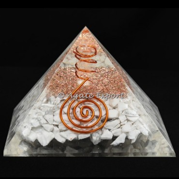 Howlite Healing Orgonite Pyramid with Crystal Point