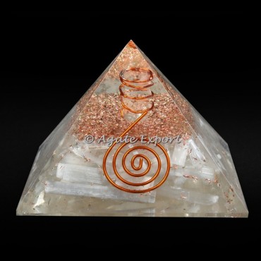 Selenite Healing Orgonite Pyramid with Crystal Point