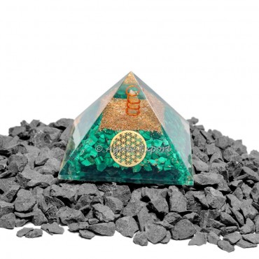 Malachite With Flower of life Orgonite Emf Protection Pyramid
