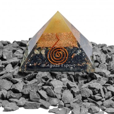 Black Tourmaline With Golden Quartz Orgonite Pyramid