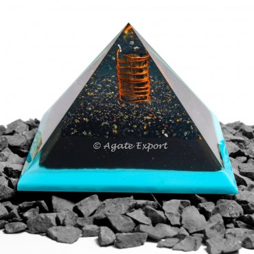 Black Tourmaline Healing Crystals With Turquoise Layer Orgone Pyramid