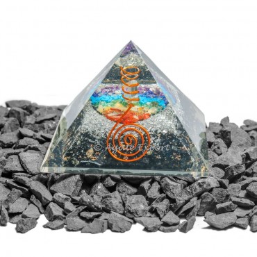 Black Tourmaline With 7 Chakra Stones Orgonite Pyramid