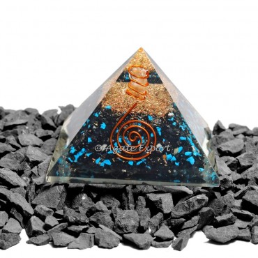 Black Tourmaline With Turquoise emf protection healing orgone pyramid