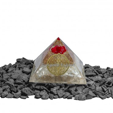 Selenite with Flower of Life Orgonite Pyramid