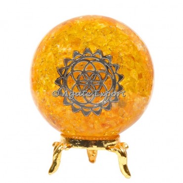 Golden Quartz Orgonite Spheres with Mandala Symbol