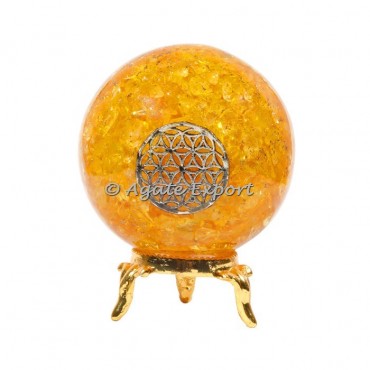 Golden Quartz Orgonite Spheres with Flower Of Life
