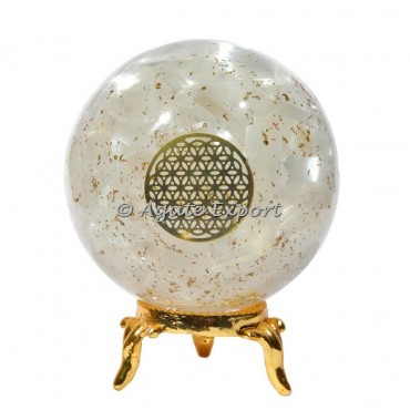 Crystal Quartz Orgonite Sphere with Flower Of Life