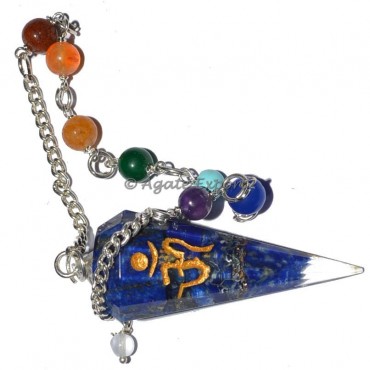Lapis Lazuli Orgone Pendulum with Om and Chakra Ch