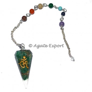 Green Aventurine Pendulum With Om and Chakra Chain
