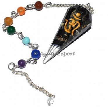 Black Tourmaline Pendulum With Om and Chakra Chain
