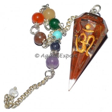 Red Jasper Pendulum With Om and Chakra Chain