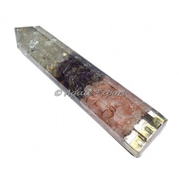 Crystal Quartz-Rose-Amethyst Layer Orgonite Obelisk
