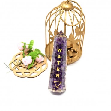 Orgonite Amethyst Obelisk With Water Symbol Engraved