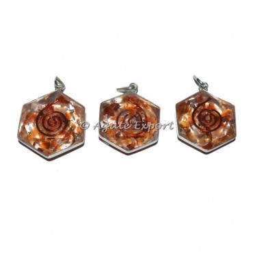 Carnelian Hexagon Orgone Pendants
