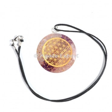 Amethyst Orgonite Flower of Life Round Pendant with Cord