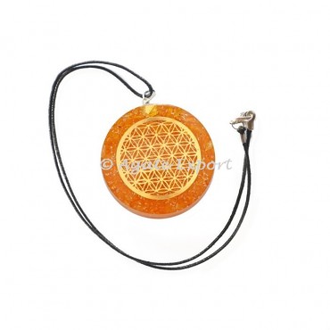Peach Aventurine Orgonite Flower of Life Round Pendant with Cord