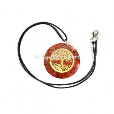 Red Jasper Tree of Life Round Orgonite Pendant with Cord