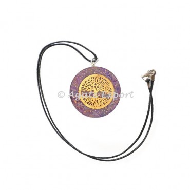 Amethyst Tree of Life Round Orgonite Pendant with Cord