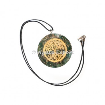 Green Jade Tree Of Life Round Pendant with Cord