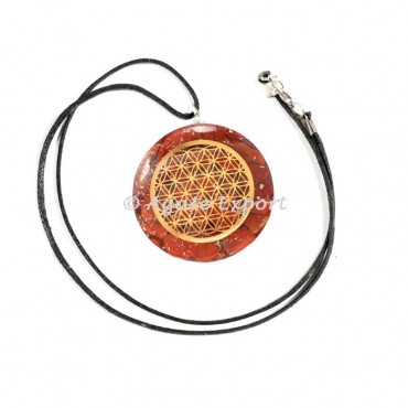 Red Jasper Flower of Life Round Orgonite Pendant with Cord
