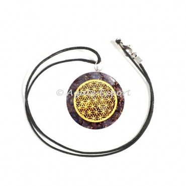 Amethyst Orgonite Flower of Life Round Pendant