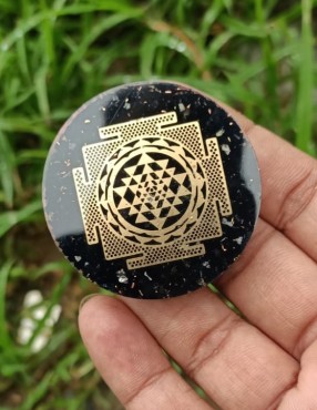 Black Tourmaline EMF Protection With Shree Yantra Orgonite Pendant
