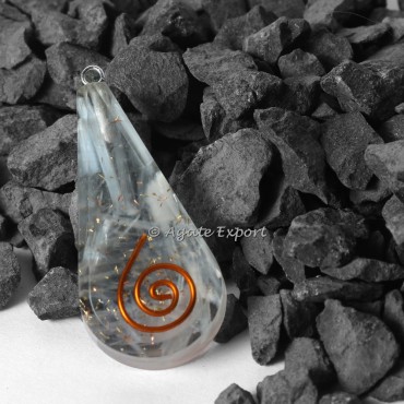 Selenite Orgonite Drop Pendants with Crystal Point