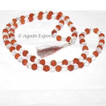 Crystal Quartz - Rudraksha Beads Mala