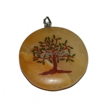 Tree Printed On Golden Quartz Pendant