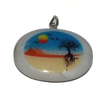 White Quartz Printed Colorful Pendant