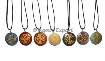 Engraved Wheel Disc Chakra Set Pendants