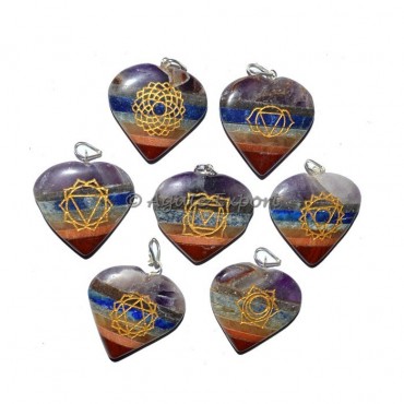 Engraved Heart Bonded Chakra Set Pendants