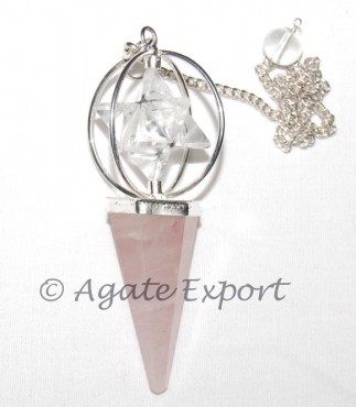 Rose Quartz- Crystal Quartz Merkaba Pendulums