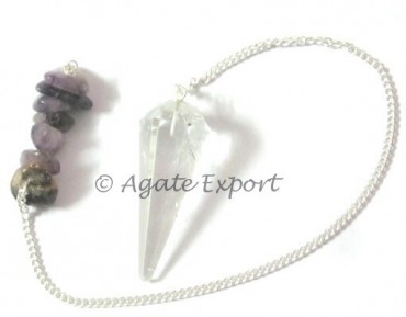 Crystal Quartz With Amethyst Chips Pendulums