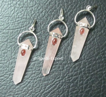 Rose Quartz Terminated Pendant With Garnet