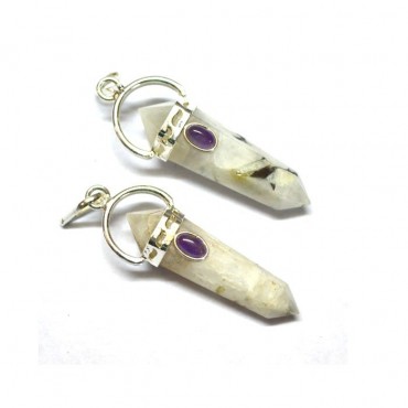 Double Point Rainbow MoonStone Pendants