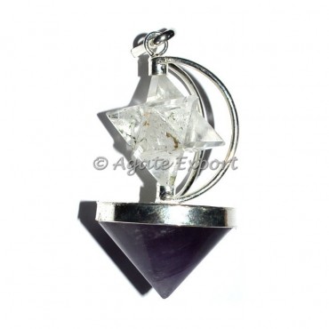 Amethyst Cone and Crystal Merkaba Pendants
