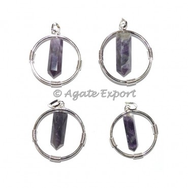 Amethyst Round Cage Pencil Pendants