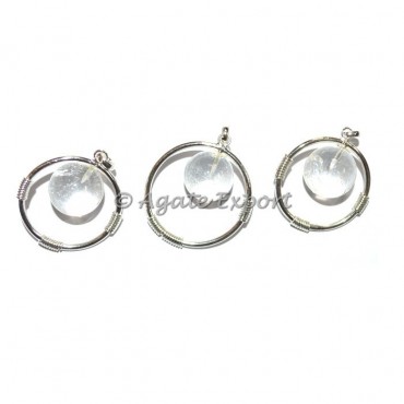 Crystal Quartz Round Ball Cage Pendants