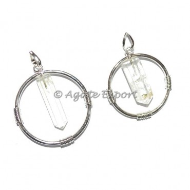 Crystal Quartz Round Cage Pencil Pendants